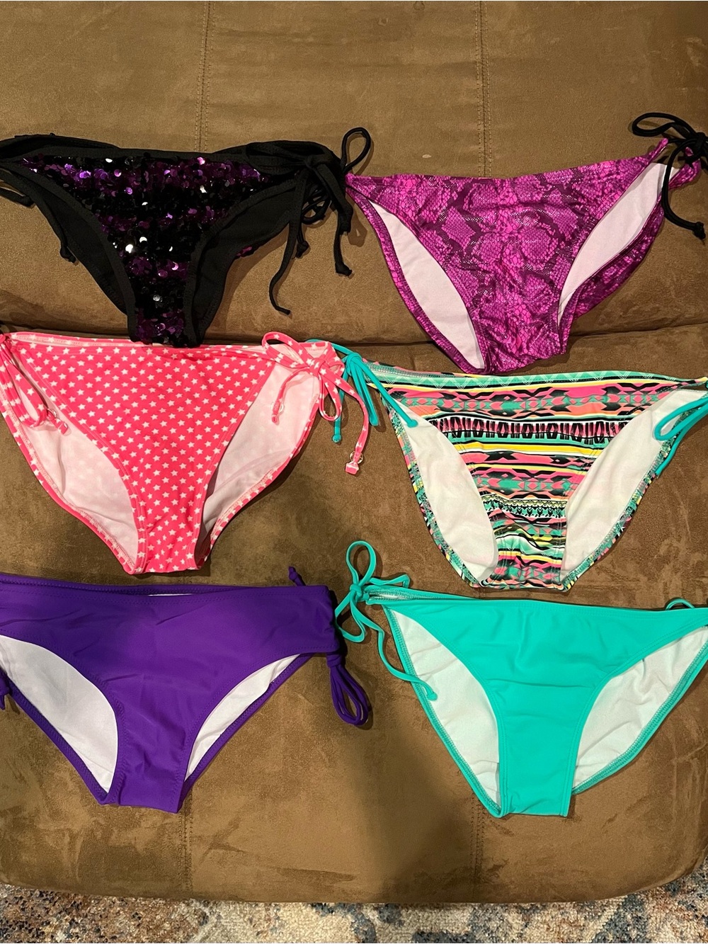 Women’s Bikini Swim Bottom Lot of 6 (see sizes), 4 L, 1 XL, 1 M